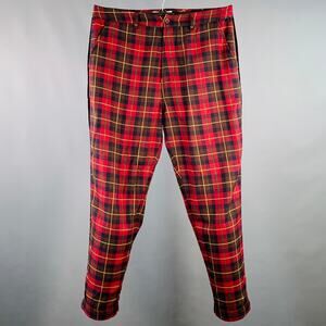 UNIVERSAL WORKS Size 32 Multi Color Plaid Polyester Blend Button Fly Dress Pants
